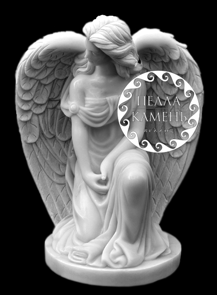 Скульптура ангела на круглой подставке (белый мрамор)